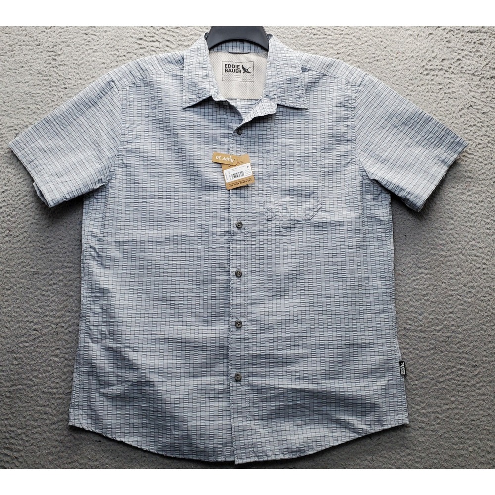 Eddie Bauer Pack It 2 Seersucker Shirt Mens L Multi Plaid Fishing Collared UPF30